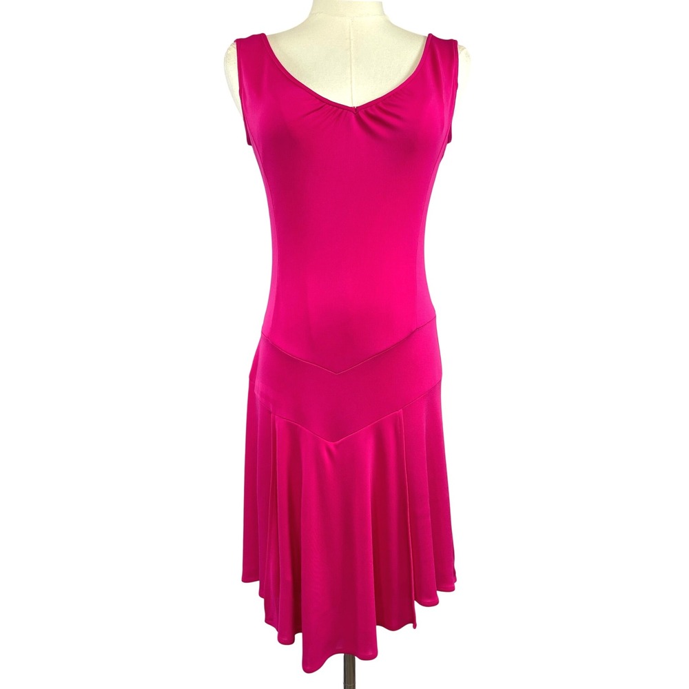 Diane Von Furstenberg Sleeveless V-Neck Drop Waist Flared Dress 6 Fuchsia READ